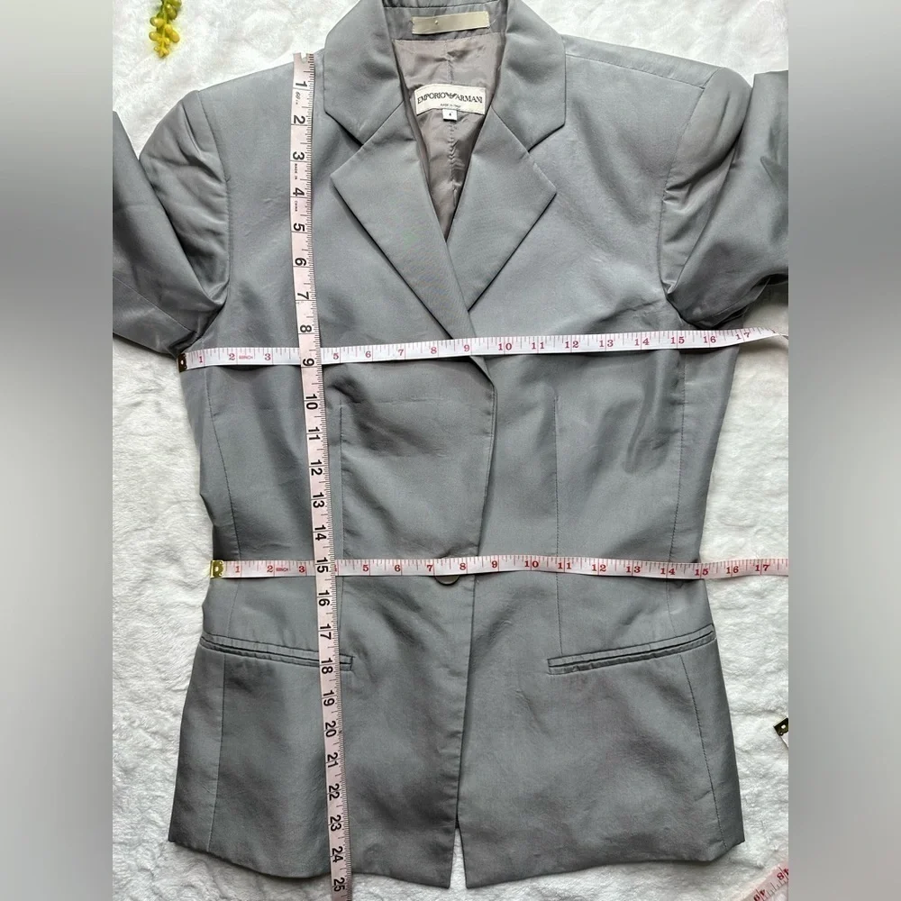 Emporio Armani Vintage Single Button Gray Silver Silk Blend Blazer Jacket Size 4